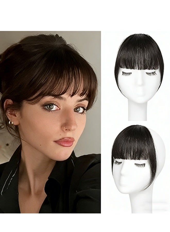 Happy D 2PCS Clip-in Bangs, 100% Human Hair Extensions, Lightweight Bangs for Women, Can Be Paired with Sideburn Hairpieces, Brown and Black - Image 3